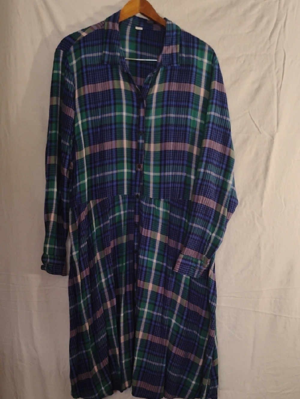 Old Navy Green, Purple & Blue Plaid Shirt Dress Button Up